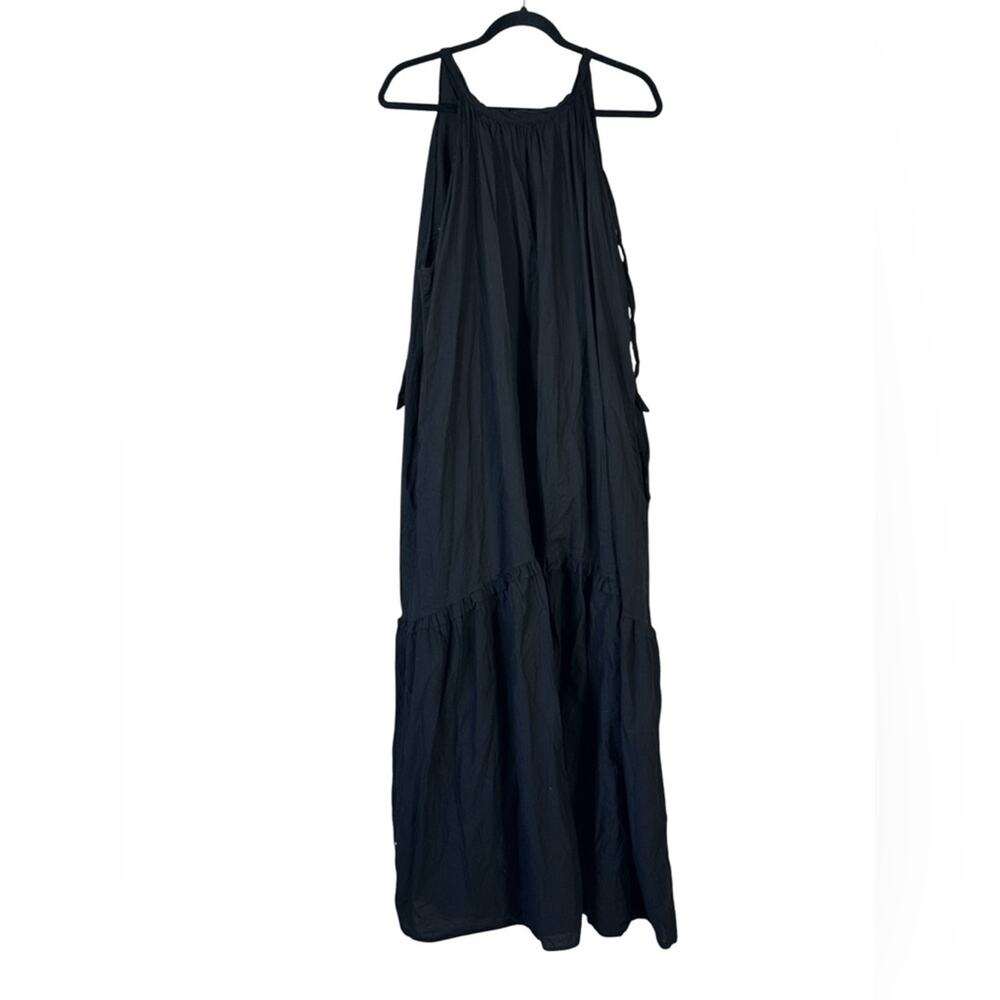Magari Black Tiered Cotton Boho Maxi Dress Womens L Beachy Summer Cottage Core
